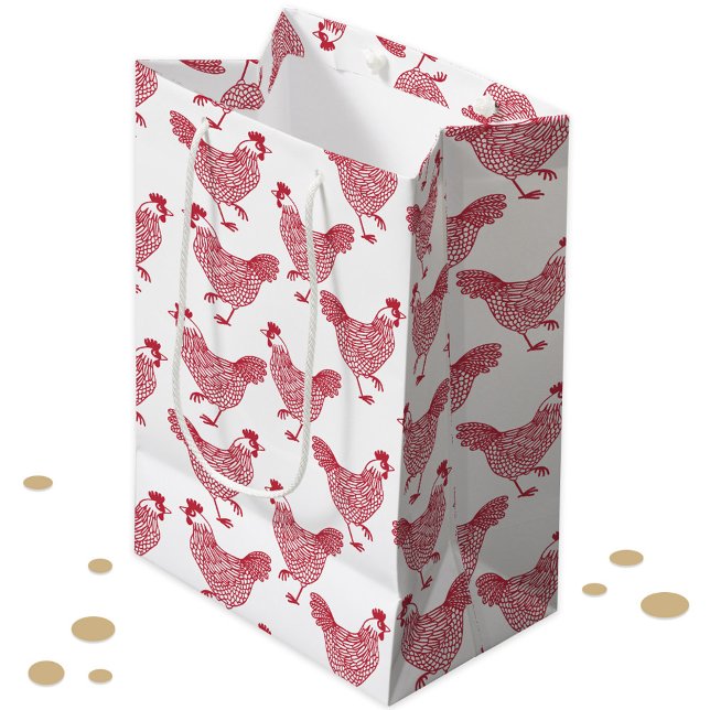 Red Chicken Hen Mittlere Geschenktüte (Chicken hen poultry red and white gift bag)