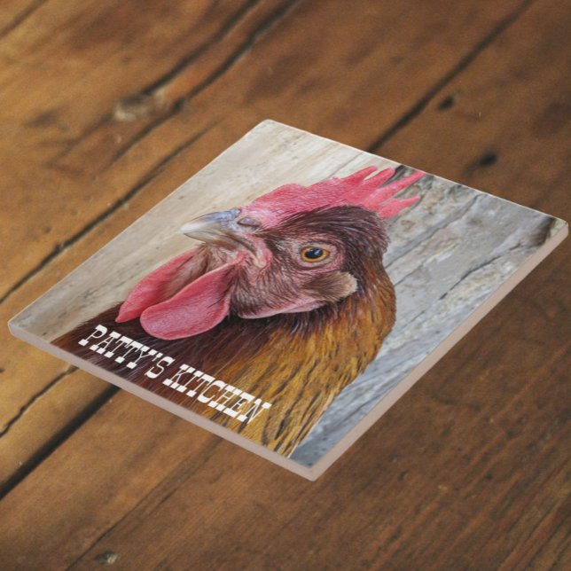 Red Chicken Hen Photo Personalized Fliese (In Situ)
