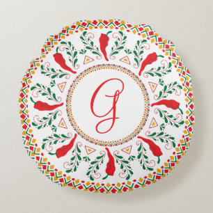 Red Chile Pepper Wreath Rundes Kissen