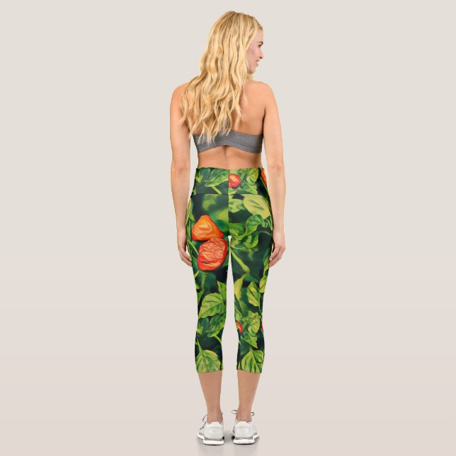 Red Chili Habanero Paprikaschoten Muster Capri Leggings (Rückseite)