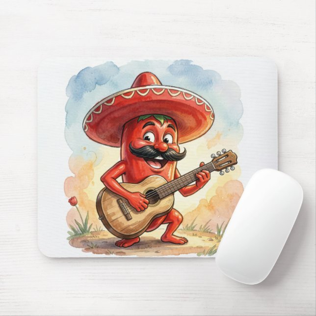 Red Chili Pepper Guitar Player Mousepad (Mit Mouse)