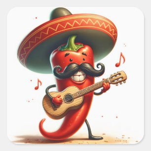 Red Chili Pepper Musician Quadratischer Aufkleber