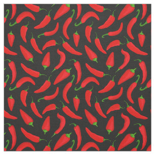 Red Chili Pepper Pattern auf Grau Schwarz Stoff
