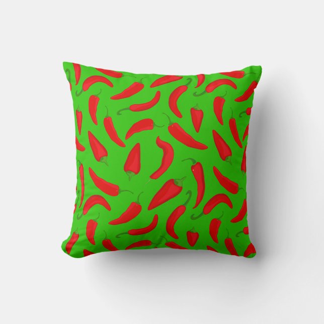 Red Chili Pepper Pattern auf Green Fun Kissen (Vorderseite)