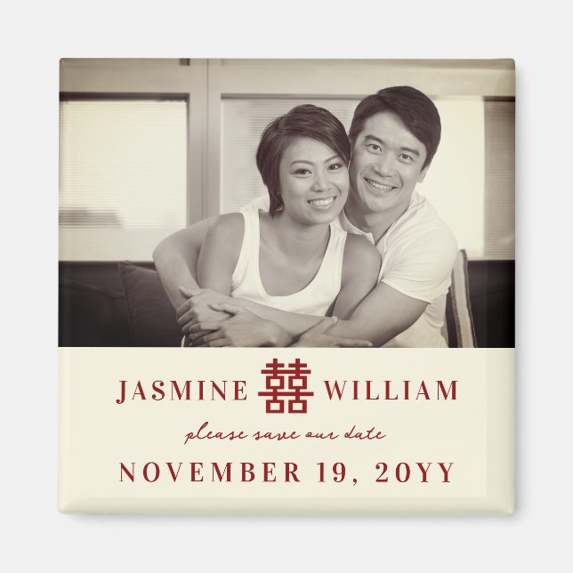 Red Chinese Double Happy Foto Save the Date Magnet (Vorne)