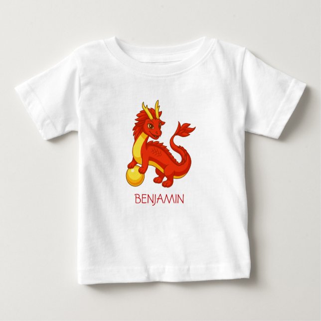 Red Chinese Dragon Custom Name Baby T-shirt (Vorderseite)