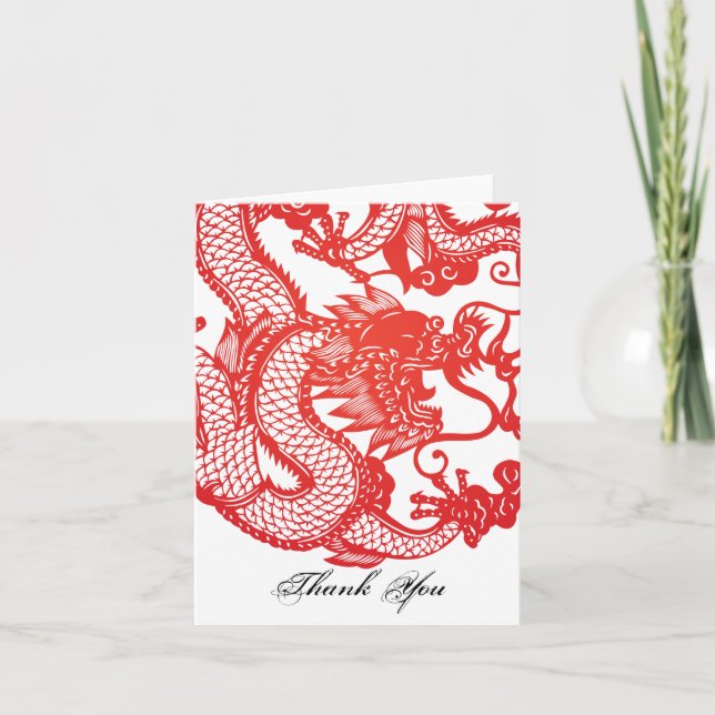 Red Chinese Dragon Note or Danke Karte (Vorderseite)