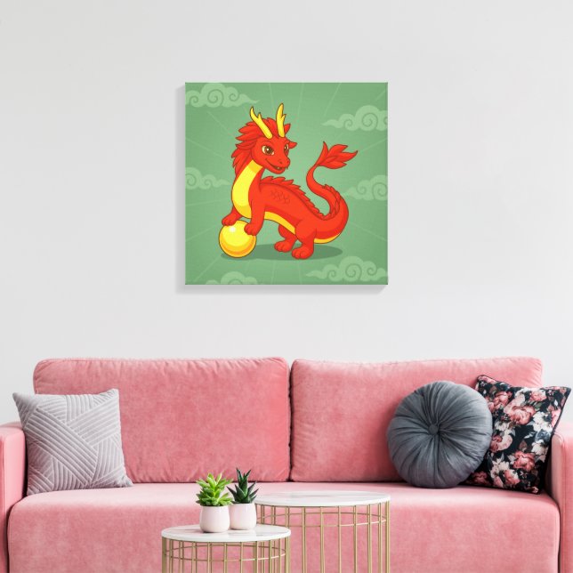 Red Chinese Dragon on Green Leinwanddruck (Insitu (Wohnzimmer))