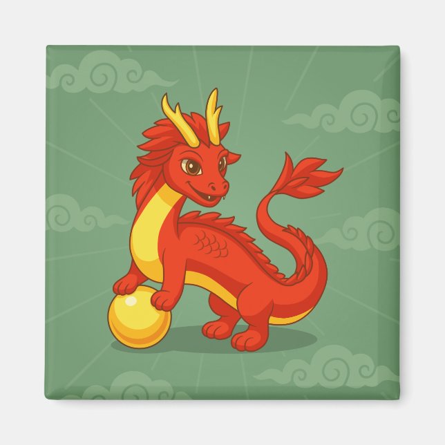 Red Chinese Dragon on Green Magnet (Vorne)
