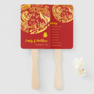 Red Chinese Dragon Phoenix Logo Hochzeitsprogramm Fächer