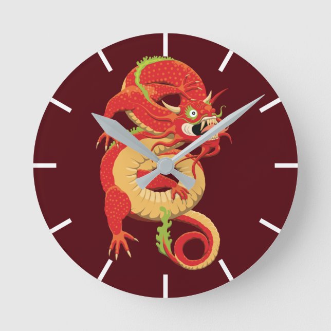 Red Chinese Dragon Runde Wanduhr (Vorderseite)