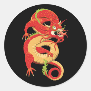 Red Chinese Dragon Runder Aufkleber