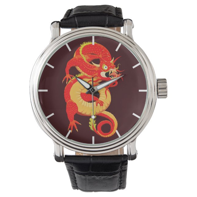 Red Chinese Dragon Watch Armbanduhr (Vorderseite)