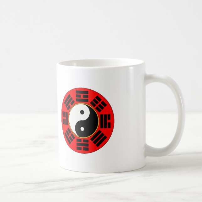 Red Chinese Harmony Bagua Trigram Yin Yang Kaffeetasse (Rechts)