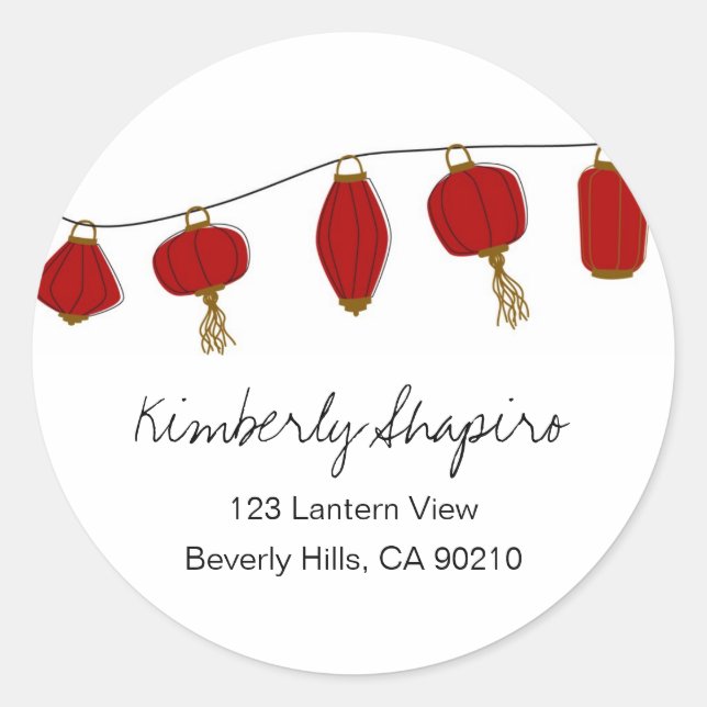 Red Chinese Lanterns Address Labels Runder Aufkleber (Vorderseite)
