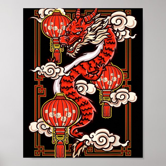 Red Chinese New Year Of The Dragon 2024 Lanterns C Poster (Vorne)