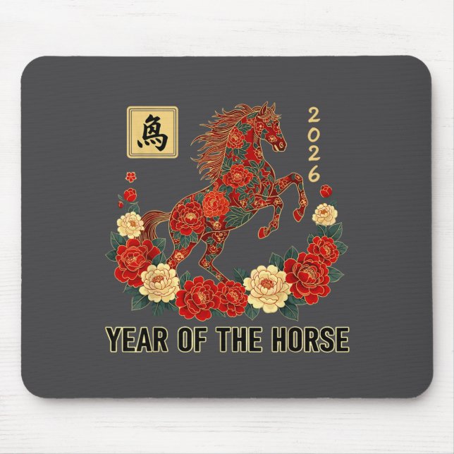Red Chinese New Year Of The Horse 2026 Chinese Zod Mousepad (Vorne)