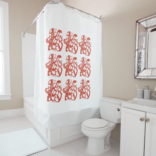 Red Chinese Papercut of Hunde Shower Vorhang (Beispiel)