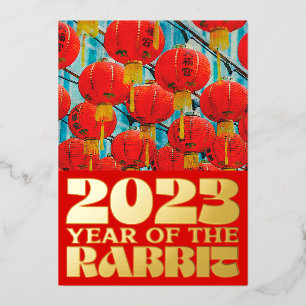 Red Chinese Water 2023 Rabbit New Year Gold Folieneinladung