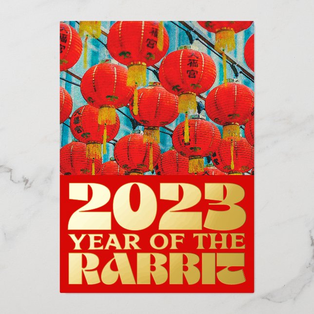 Red Chinese Water 2023 Rabbit New Year Gold Folieneinladung (Vorderseite)