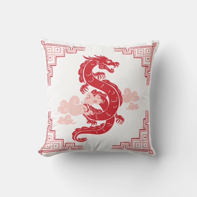Red Chinoiserie Dragon and Clouds Kissen (Vorderseite)