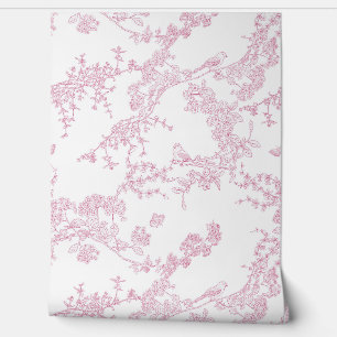 Red Chinoiserie Toile de Jouy Birds Blumengarten Tapete