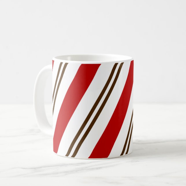 Red & Chocolate Brown Candy Cane Weihnachten Kaffeetasse (Vorderseite Links)