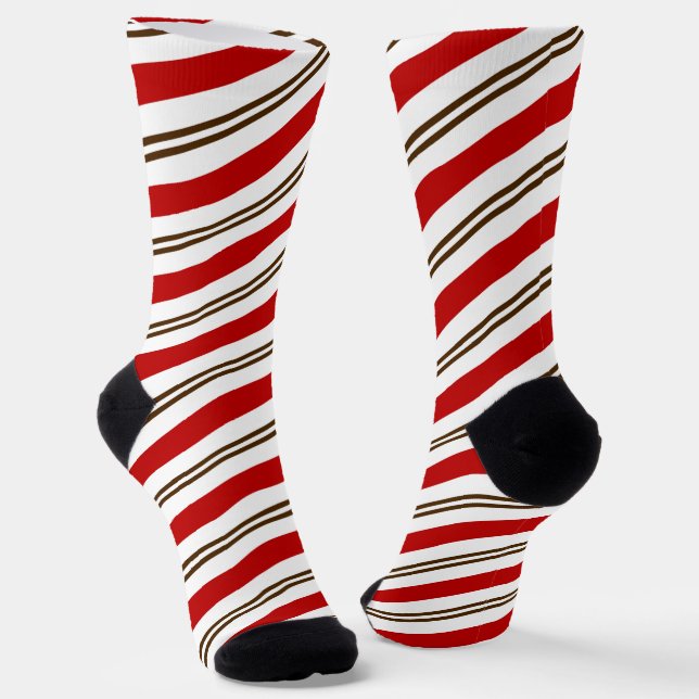 Red & Chocolate Brown Candy Cane Weihnachten Socken (Gewinkelt)