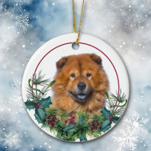 Red Chow Chow Dog Evergreen Berry Wreath
