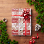 Red Christmas 8 Foto Collage Personalisiert Custom Geschenkpapier<br><div class="desc">Erstellen Sie Ihre eigene personalisierte, individuelle Begrüßung und Wahl der Farbwiederholung Foto Collage Weihnachtsverpackung mit diesem leicht hochzuladenden Foto Collage Template mit 8 Bildern in verschiedenen Formen und Größen, die vorgeschlagene bearbeitbare Begrüßung MERRY CHRISTMAS in einer modernen, handgeschriebenen Skripttypografie und Ihren Namen. Ändern Sie den Hintergrund und die Textfarben in...</div>