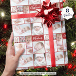 Red Christmas 8 Foto Collage Personalisiert Custom Geschenkpapier<br><div class="desc">Erstellen Sie Ihr eigenes personalisiertes, benutzerdefiniertes Grußpapier und wählen Sie die Farbwiederholung Foto Collage Weihnachtsgeschenkpapier mit diesem leicht hochzuladenden Foto Collage Template mit 8 Bildern in verschiedenen Formen und Größen, sowohl horizontal als auch vertikal, um eine große Vielfalt von Foto-Themen, die vorgeschlagene bearbeitbare Begrüßung MERRY CHRISTMAS in einer modernen, trendigen...</div>