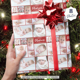 Red Christmas 8 Foto Collage Personalisiert Custom Geschenkpapier