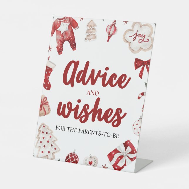 Red Christmas Advisor und Wünsche Baby Shower Sign Sockelschild (Vorderseite)