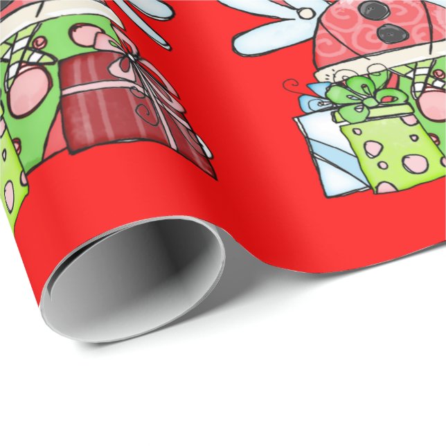 Red Christmas Angel Santa Wrapping Paper Geschenkpapier (Rolleneckpunkt)