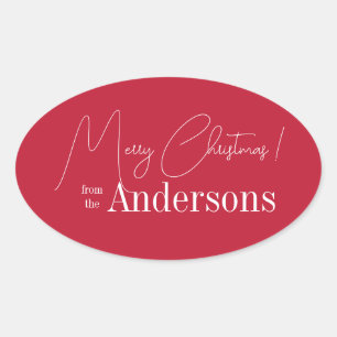 Red Christmas aus Familienname Ovaler Aufkleber