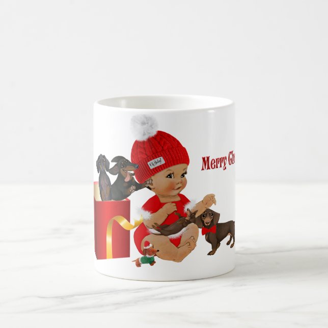 Red Christmas Baby Dackel Surprise "Oh Baby" Kaffeetasse (Mittel)