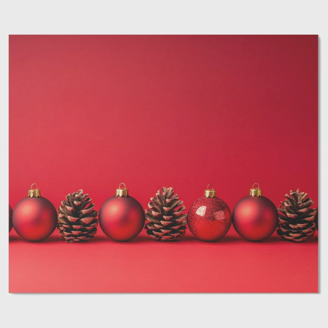 Red Christmas Balls and Pinecones  Geschenkpapier (Flach)