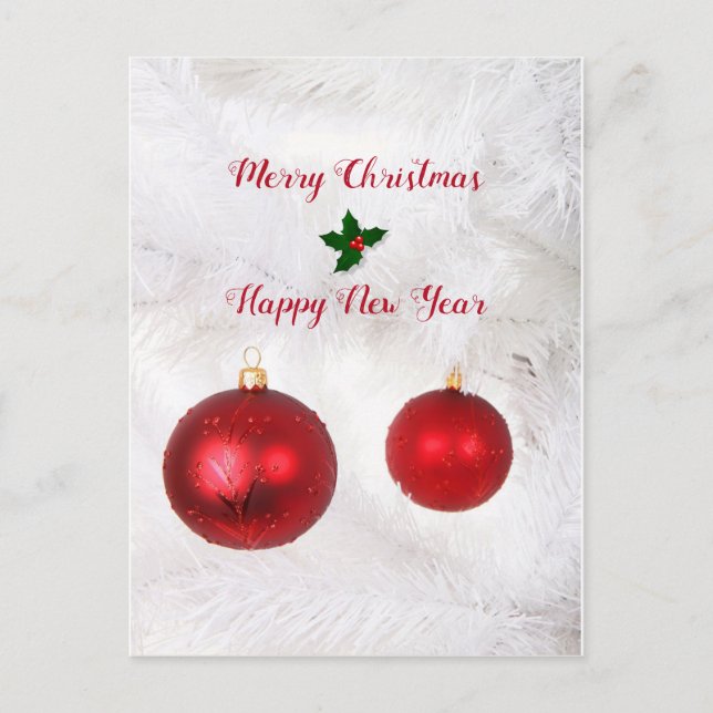 Red Christmas Balls Feiertagspostkarte (Vorderseite)