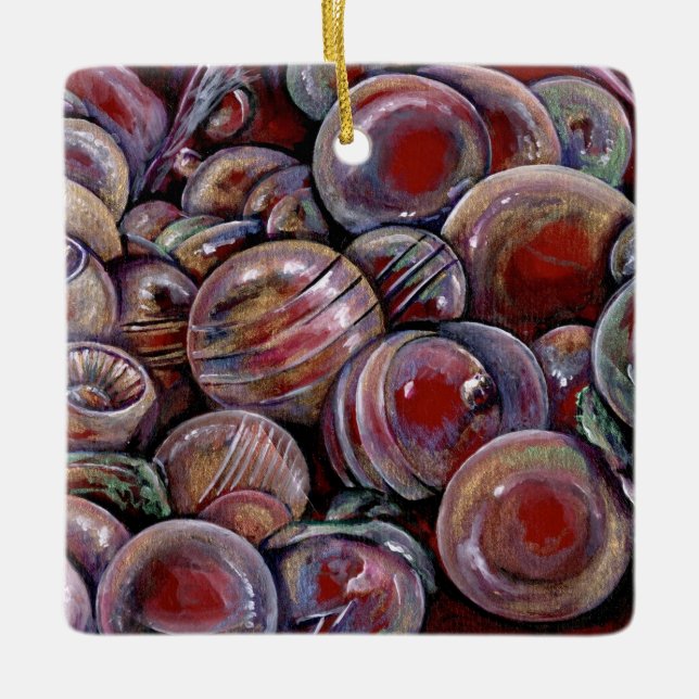 Red Christmas Balls Keramikornament (Vorderseite)