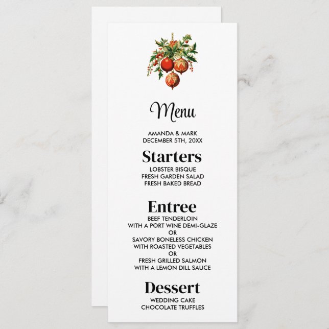 Red Christmas Baubles mit Holly Festivals Einladung (Vorne/Hinten)