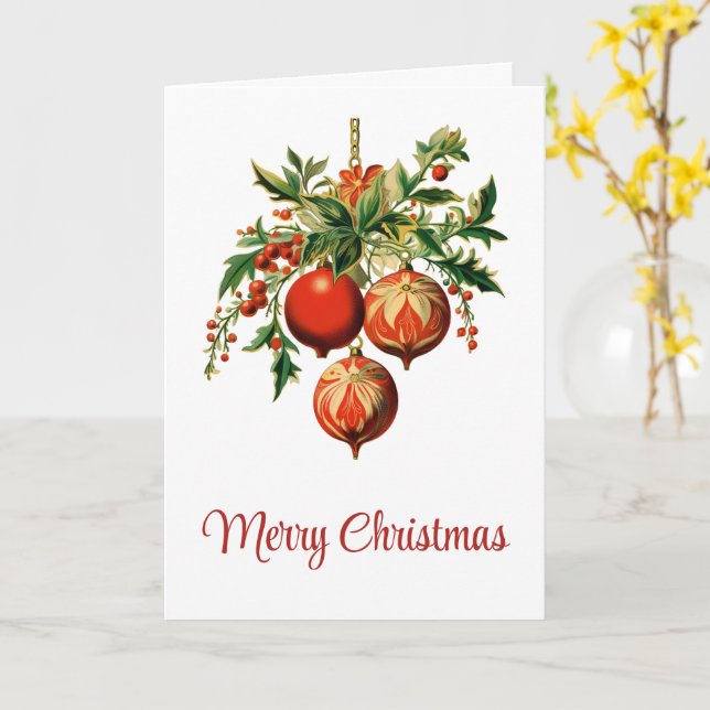 Red Christmas Baubles mit Holly Festivals Karte (Gelbe Blume)