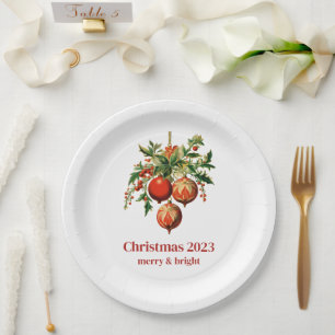 Red Christmas Baubles mit Holly Festivals Pappteller
