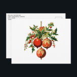 Red Christmas Baubles mit Holly Festivals Postkarte<br><div class="desc">Postcard mit einer Vintagen Stildarstellung. 3 rote Weihnachtsbaumbläschen umgeben von grünen Heiligen und Beeren. Retro cool.</div>