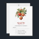 Red Christmas Baubles mit Holly Festivals RSVP Karte<br><div class="desc">RSVP-Karte mit einer Vintagen Stildarstellung. 3 rote Weihnachtsbaumbläschen umgeben von grünen Heiligen und Beeren. Retro cool.</div>