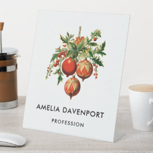 Red Christmas Baubles mit Holly Festivals Sockelschild