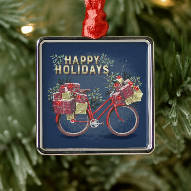 Red Christmas Bicycle mit Presents Ornament Aus Metall (Baum)