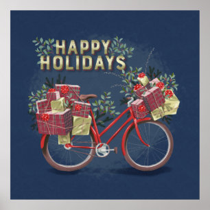 Red Christmas Bicycle mit Presents Poster