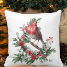 Red Christmas Bird Holly Berry Pine Cone Branchen