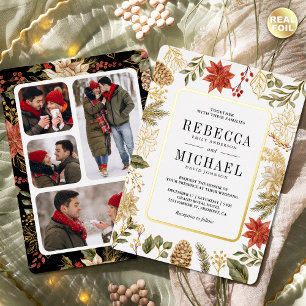 Red Christmas Blumenfoto Collage Wedding Gold Folieneinladung