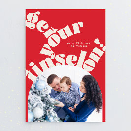 Red Christmas Bold Typografy Oval Arch Foto Feiertagskarte